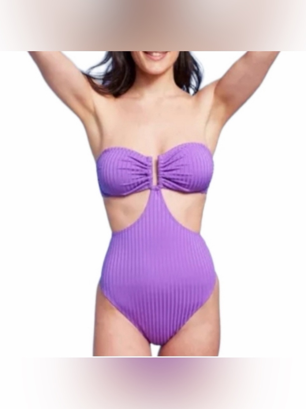 Shade and Shore Purple Ribbed Cutout One-Piece Swimsuit